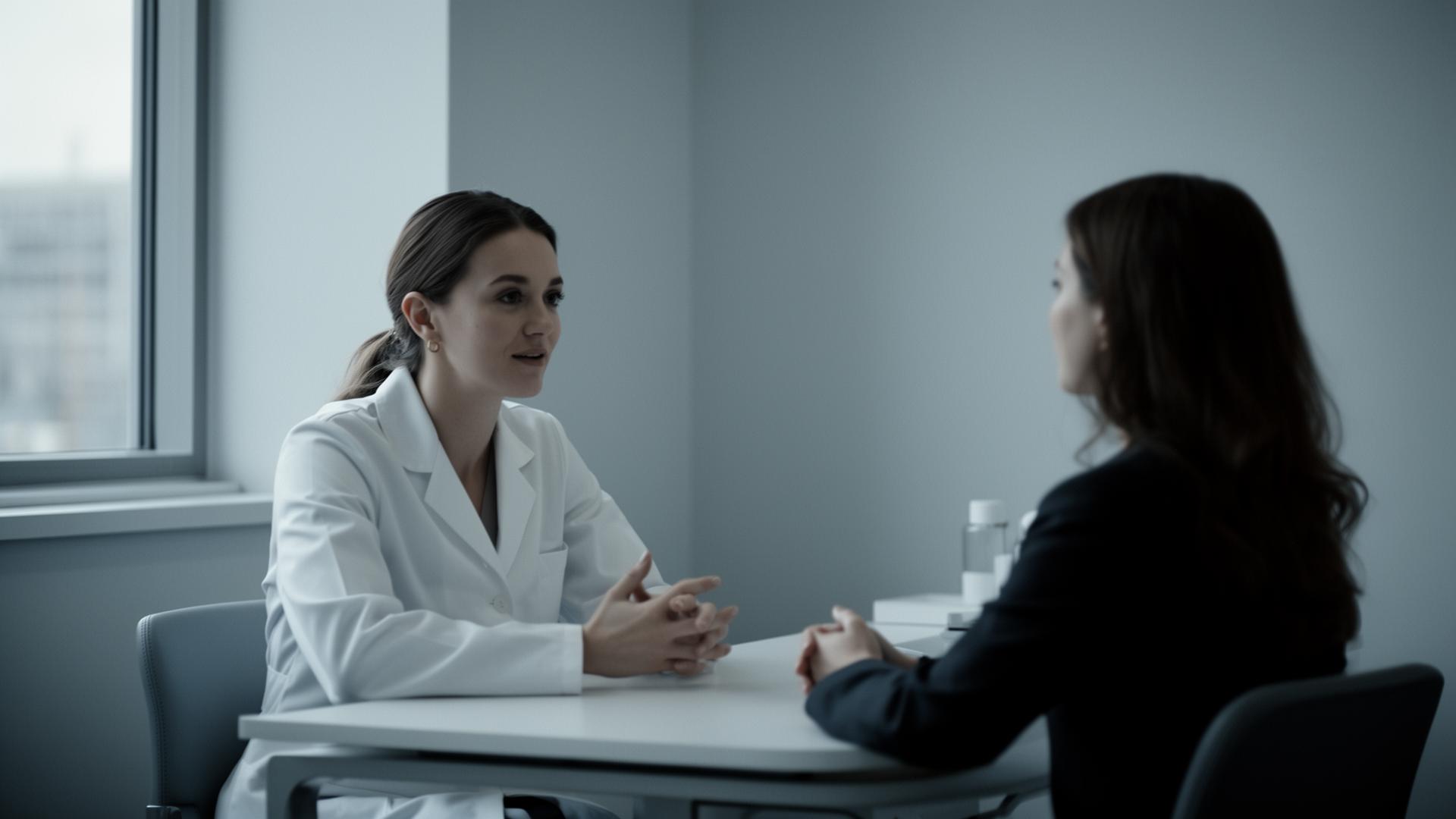Aesthetic practitioner in a calm clinical consultation with a patient